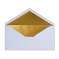 25 Brief-Umschläge DIN Lang - Weiß mit Gold-Metallic Innen-Futter - 110 x 220 mm - Nassklebung - festliche Kuverts für Weihnachten