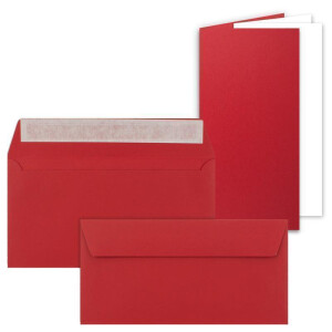 50x Faltkarten SET mit Brief-Umschlägen und Einlege-Blätter - Rosen-Rot (Rot) - DIN Lang - 10,5 x 21 cm - FarbenFroh by GUSTAV NEUSER®