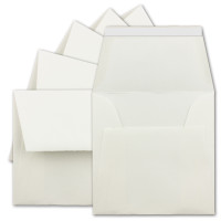 25 Stück quadratische Vintage Briefumschläge, Haftklebung - Büttenpapier, 16,6 x 16,6 cm, Weiß halbmatt gerippt hochwertige Brief-Kuverts