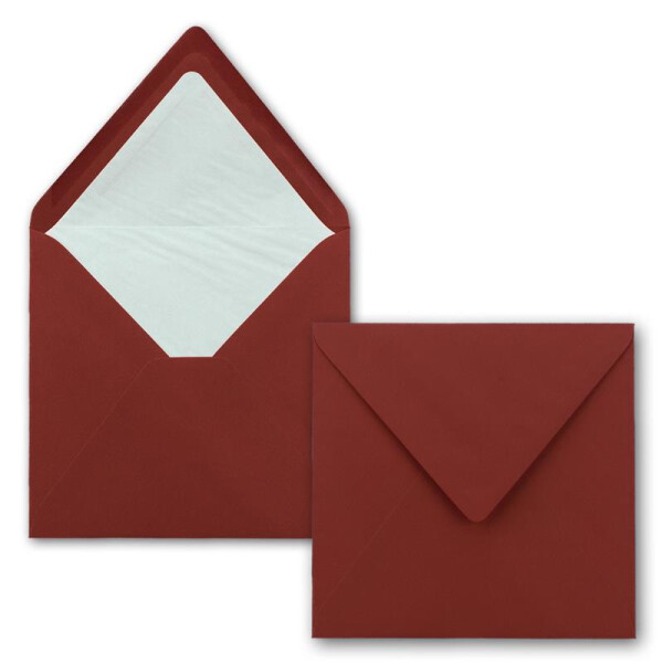 25x Briefumschläge Quadratisch 16 x 16 cm in Dunkelrot (Rot)- Umschläge mit weißem Seidenfutter - Kuverts ohne Fenster & mit Nassklebung - Für Einladungskarten zu Hochzeit und Geburtstag