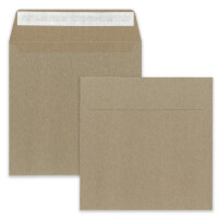 25x Brief-Umschläge, Recycling - Naturfarbe braun - Quadratisch 160 x 160 mm - 140 gr - nachhaltige Kuverts