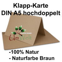 50x Vintage Kraftpapier Falt-Karten DIN A5 - 148 x 210 mm - sandbraun - Recycling - 350 g/m² blanko Bastel-Karten - UmWelt by GUSTAV NEUSER
