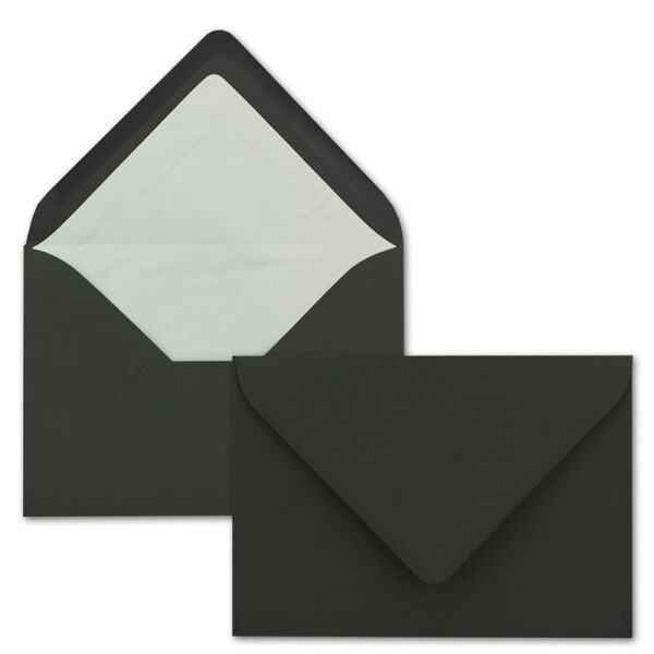 100 Briefumschläge in Schwarz mit weißem Innenfutter - Kuverts in DIN B6 Format  - 12,5 x 17,6 cm - Seidenfutter - Nassklebung