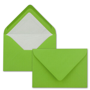 50 Briefumschläge in Hellgrün mit weißem Innenfutter - Kuverts in DIN B6 Format  - 12,5 x 17,6 cm - Seidenfutter - Nassklebung