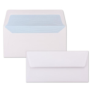 50 Briefumschläge Weiß - DIN Lang - gefüttert mit hellblauem Seidenpapier - 22 x 11 cm - Nassklebung, gerade Klappe - Ideal für Einladungen und Grüße zu Geburtstag und Weihnachten