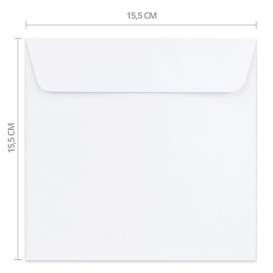 100 quadratische Briefumschläge Farbe: Weiß - 15,5 x 15,5 cm (155 x 155 mm) - Nassklebung mit gerader Klappe - 120 Gramm/m²- Marke: NEUSER PAPIER