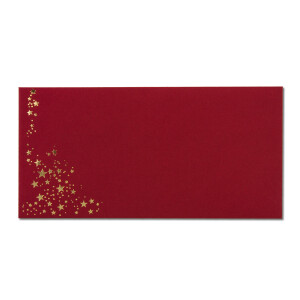 25x Briefumschläge mit Metallic Sternen - DIN Lang - Gold geprägter Sternenregen - Farbe: dunkelrot, Nassklebung, 120 g/m² - 110 x 220 mm - ideal für Weihnachten