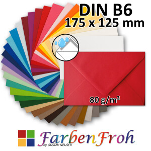 DIN B6 Briefumschlag - Nassklebung - 17,5 x 12,5 cm - 80...