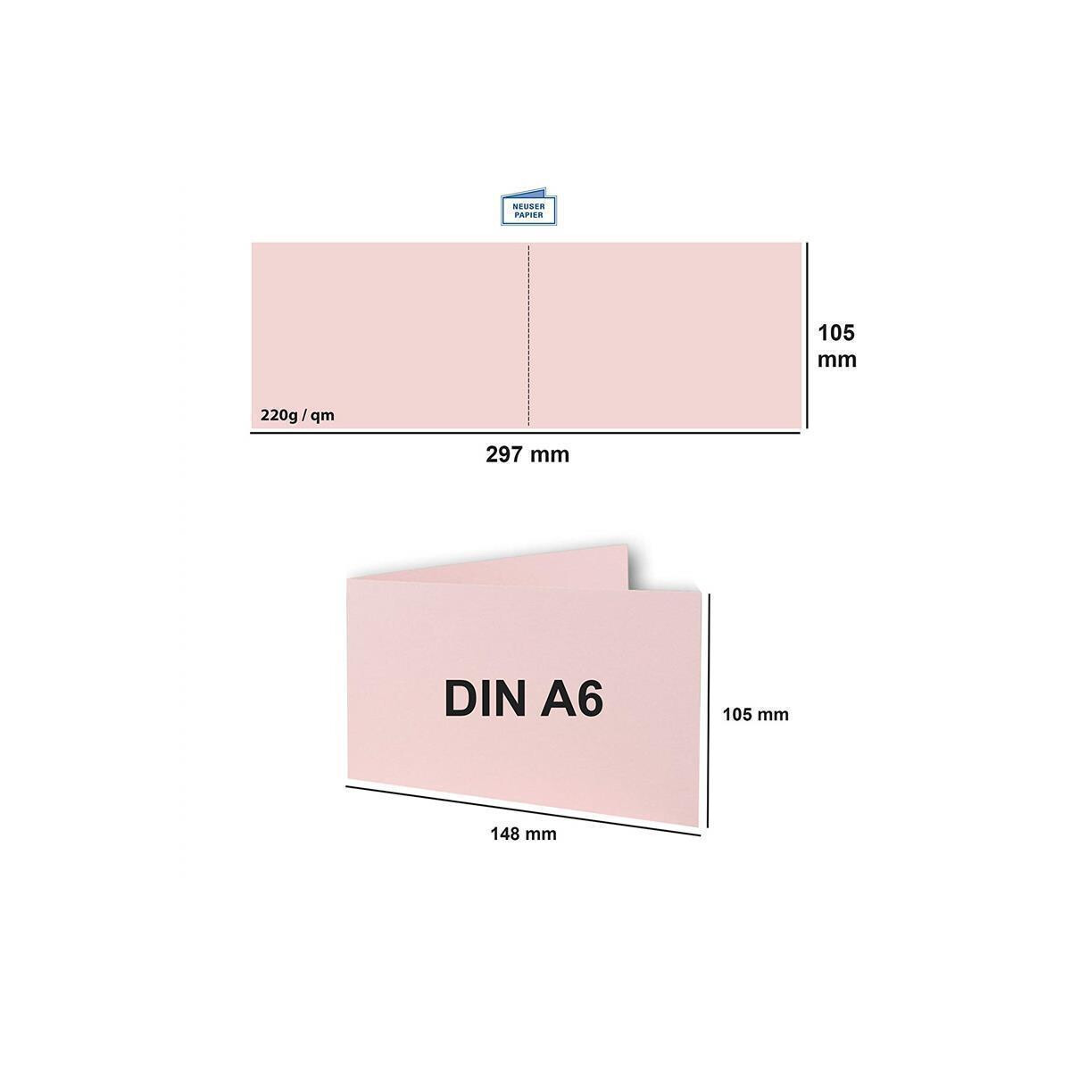 25x Falt-Karten DIN A6 Langdoppel-Karten - Rosa -10,5 x 14,8 cm - bla