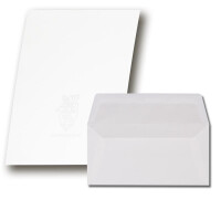 250 Sets Gohrsmühle Feinstpapier mit abgepasstem Wasserzeichen - Weiß Matt DIN A4 - Umschläge DIN Lang gefüttert mit hellgrauem Seidenpapier 80 g/m²