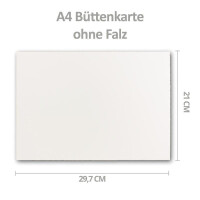 20 Stück DIN A4 Vintage Karten, Büttenpapier, 210 x 297 mm, Naturweiß halbmatt - ohne Falz - Vellum Oberfläche - handgerissen