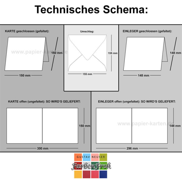 25x Quadratisches Faltkarten-Set inkl. Briefumschläge und extra