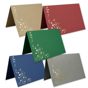 Faltkarten-Set mit Umschlägen DIN C6 A6 - Mix-Paket in verschiedenen Farben mit goldenen Metallic Sternen - 75 Sets - für Drucker geeignet Ideal für Weihnachtskarten
