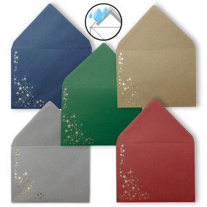 Faltkarten-Set mit Umschlägen DIN C6 A6 - Mix-Paket in verschiedenen Farben mit goldenen Metallic Sternen - 75 Sets - für Drucker geeignet Ideal für Weihnachtskarten