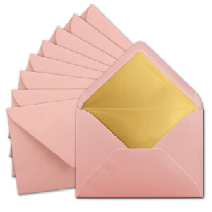 10x DIN C5 Kuverts 15,7 x 22,5 cm in Altrosa (Rosa) mit goldenem Seidenfutter - Nassklebung - Blanko Brief-Umschläge - Post-Umschläge ohne Fenster im C5 Format - Marke: FarbenFroh by GUSTAV NEUSER