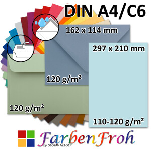 Briefpapier-SET - DIN A4 Papierbogen mit Umschlag C6 -...