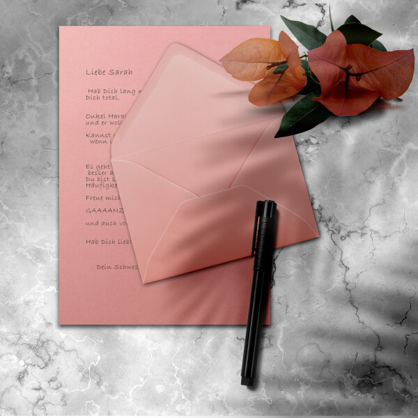 200x Briefpapier-Sets DIN A4 mit C6 Briefumschlägen, Nassklebung - Alt-Rosa  - mattes Schreibpapier mit Kuverts - FarbenFroh by GUSTAV NEUSER